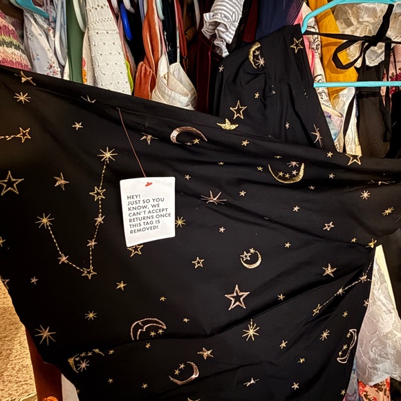 ASOS petite v front v back trapeze mini dress in star and moon embroidery - Picture 2 of 3